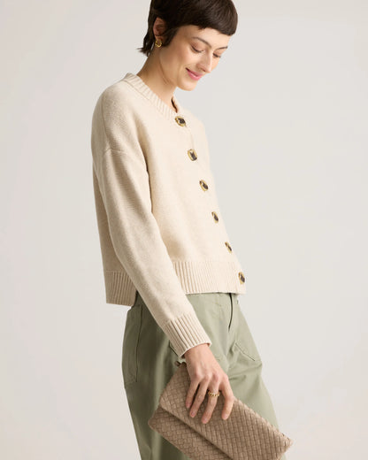 100% Organic Cotton Cropped Cardigan - XS / Heather Brown