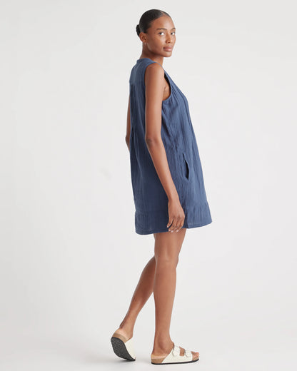 100% Organic Cotton Gauze Sleeveless Swing Dress - XS / Amaranth Pink