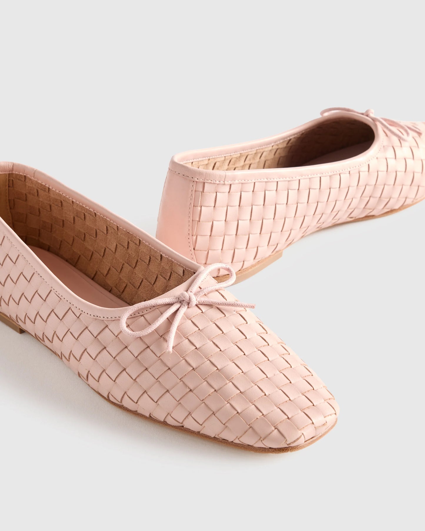 Italian Leather Handwoven Square Toe Ballet Flat - 5 / Cognac