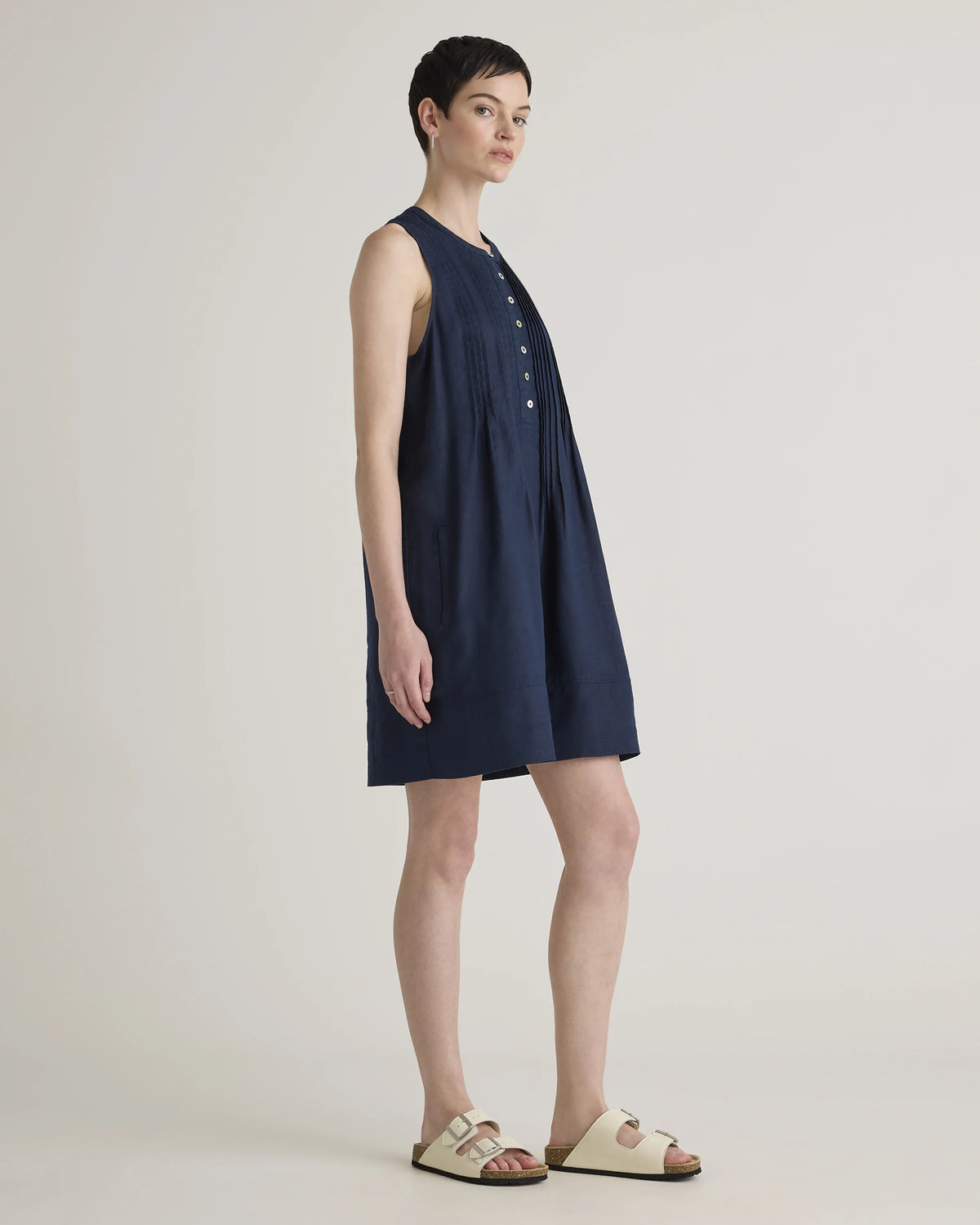 100% European Linen Sleeveless Swing Dress - XS / Classic Mini Gingham