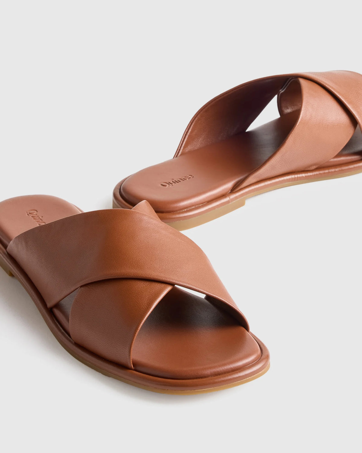 Italian Leather Crossover Slide - 5 / Cognac