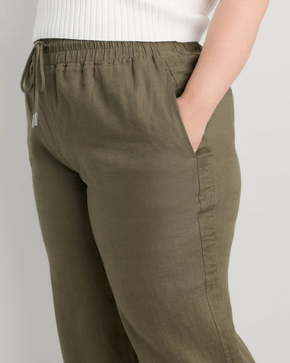 100% European Linen Wide Leg Pants - 1X / Black