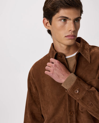 100% Suede Overshirt - S / Cognac Brown