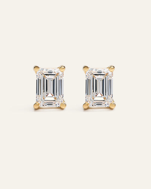 14K Gold Lab Grown Diamond Statement Emerald Studs - 8ctw - One Size / Yellow Gold