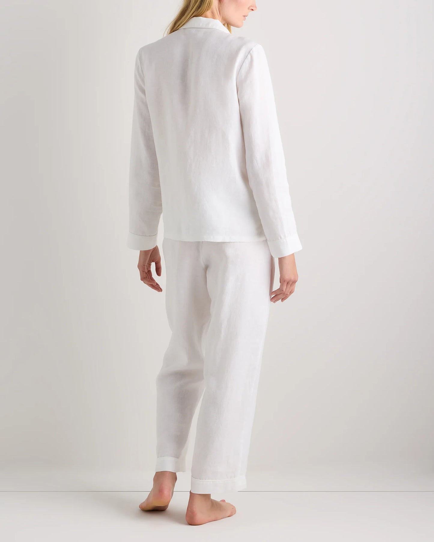 100% European Linen Long Sleeve Pajama Set with Piping - XS / Taupe Brown Gingham