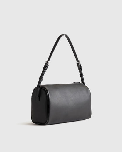 Italian Leather Mini Barrel Shoulder Bag - One Size / Dark Brown