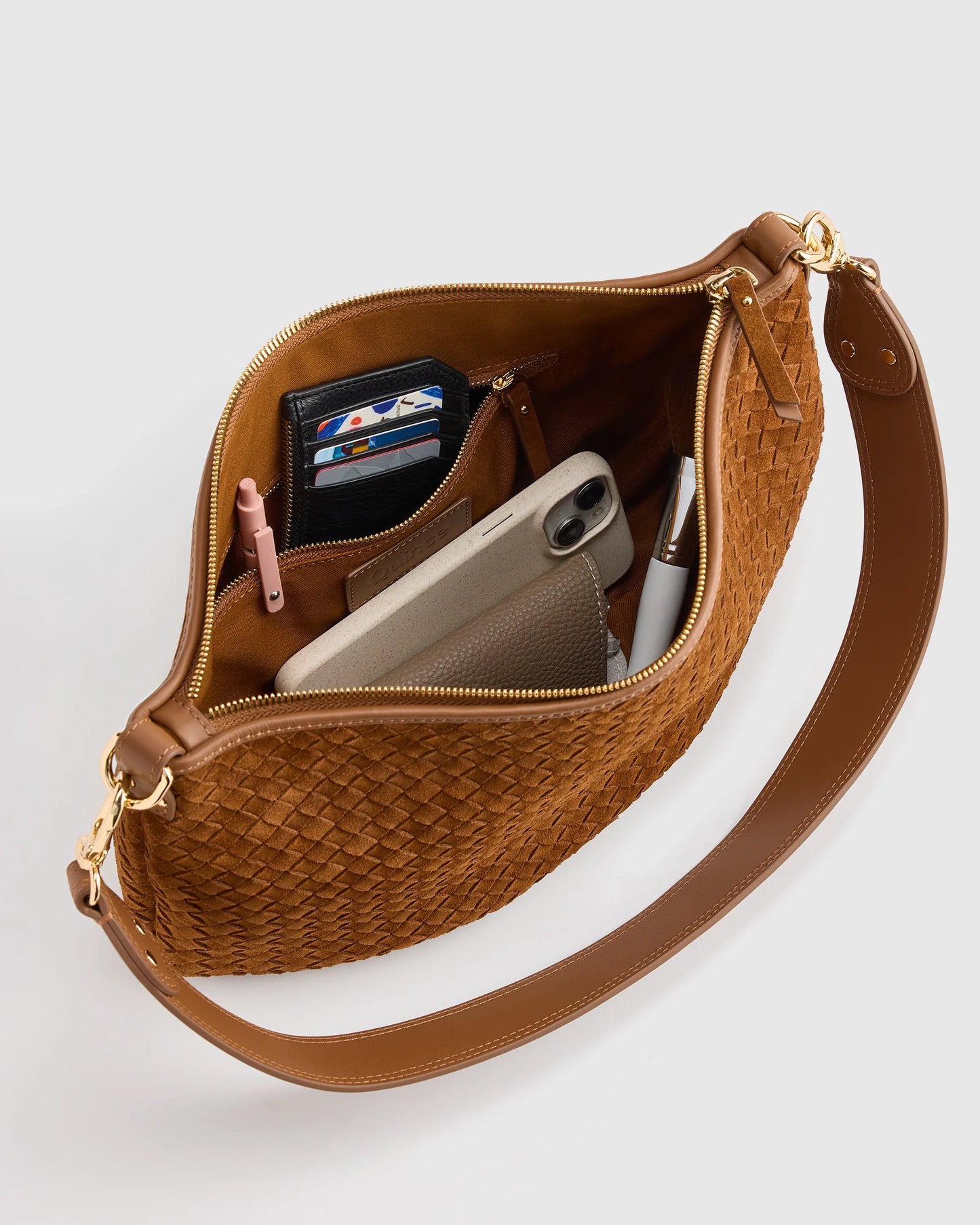 Sloane Suede Handwoven Shoulder Bag - One Size / Sand