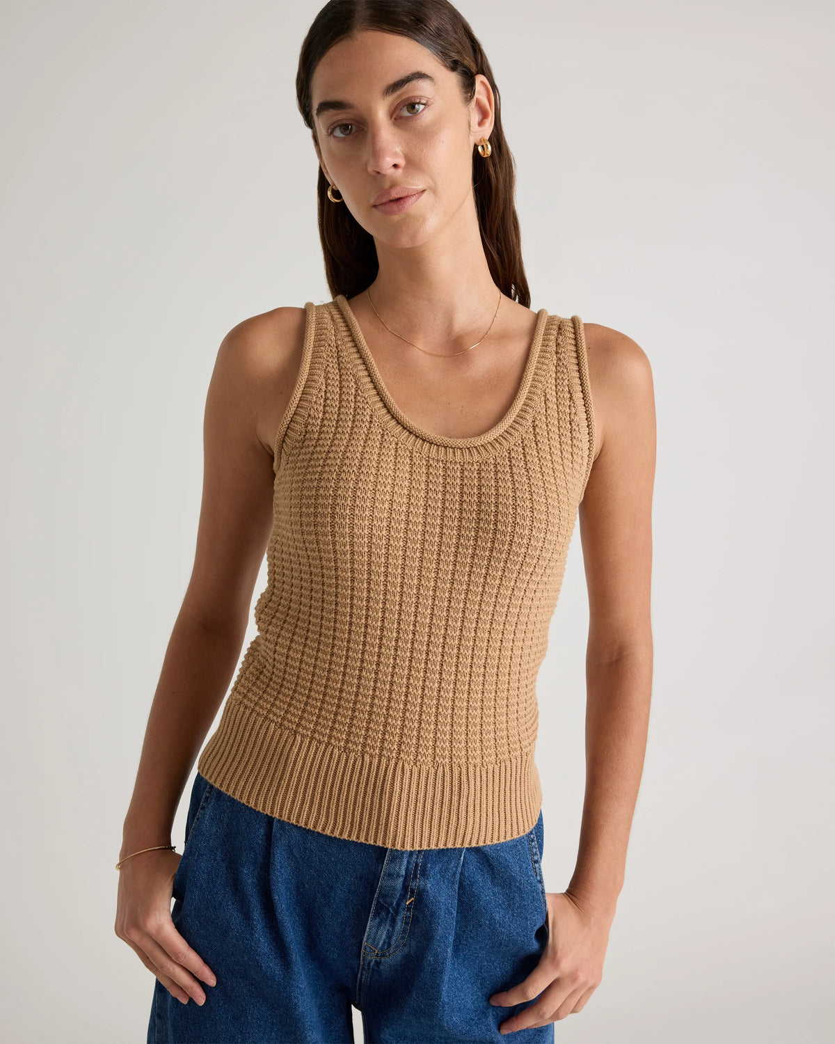 100% Organic Cotton Waffle Cropped Sweater Tank - XS / Heather Dove Grey