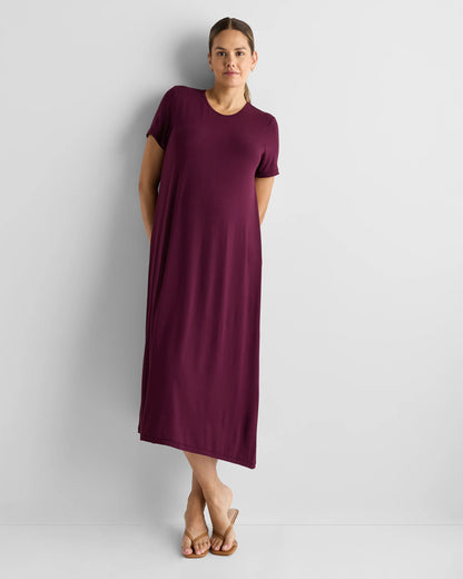 Bamboo Jersey Maternity & Nursing T-Shirt Dress - XS / Wine Tasting Red