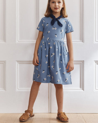 Organic Cotton Fit and Flare Pocket Dress - 6 / Cloud Rainbow Stripe