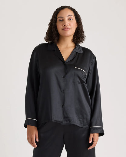 100% Washable Silk Satin Pajama Long Sleeve Top - XS / Toasted Almond