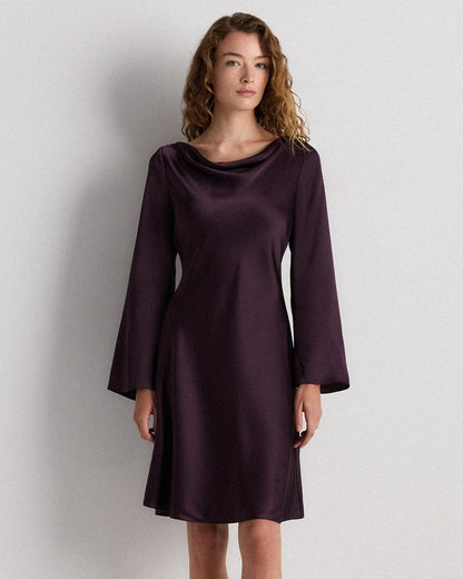 100% Washable Silk Long Sleeve Mini Dress - XS / Wine Tasting Red