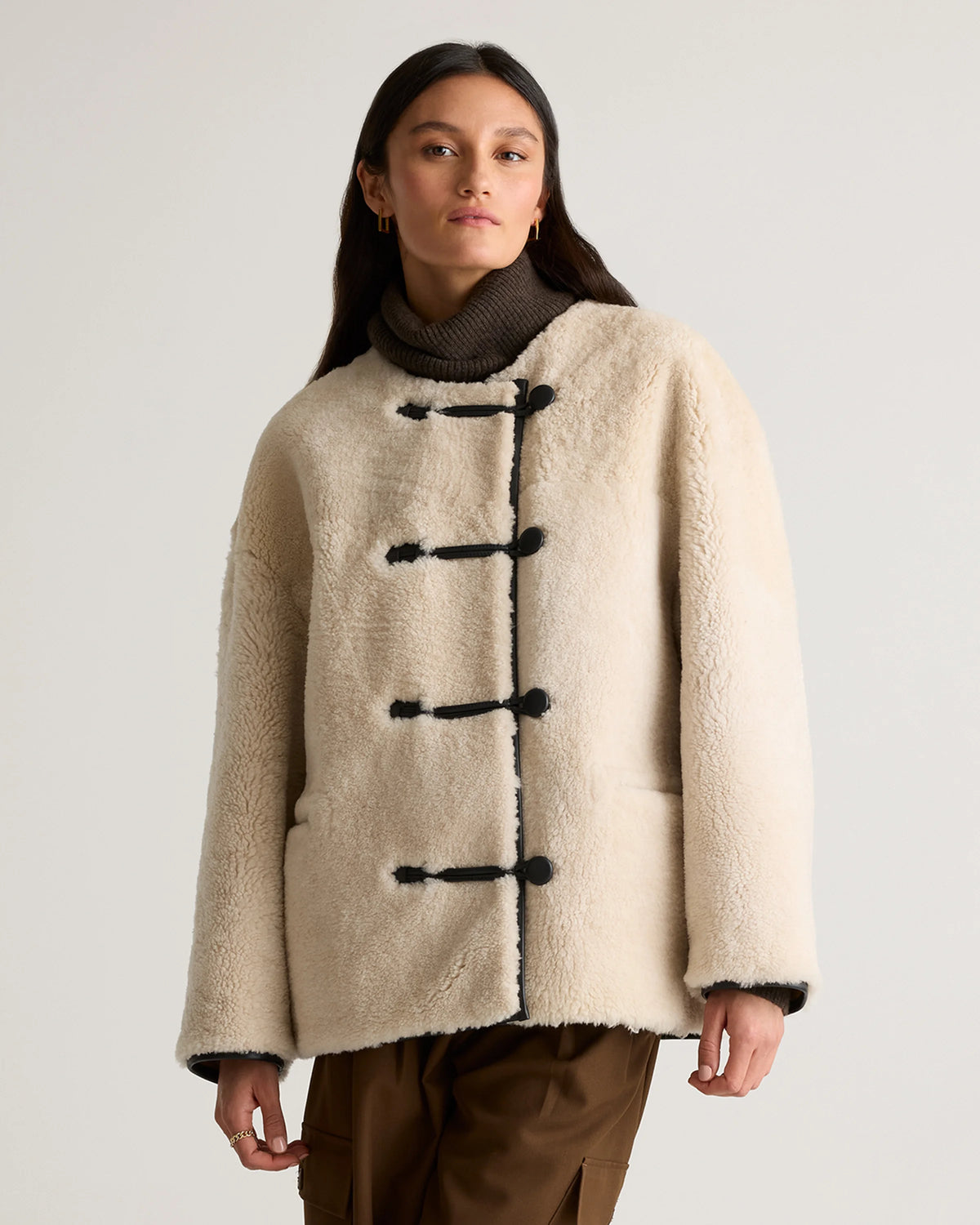 100% Shearling Duffle Jacket - XS / Cream Shearling