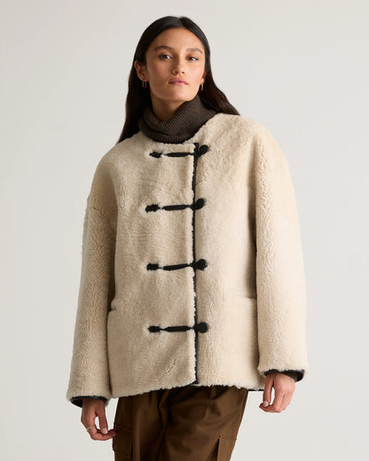 100% Shearling Duffle Jacket - XS / Cream Shearling