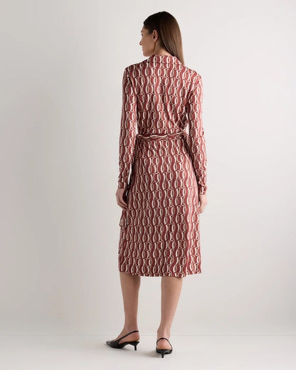 100% Silk Jersey Midi Wrap Dress - XS / Crimson Prism