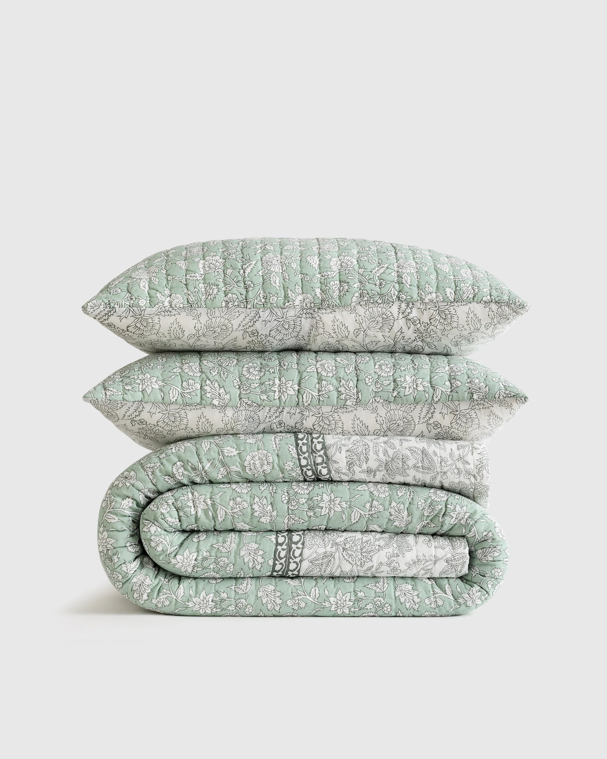 Organic Cotton Block Print Quilt Set - Twin / Green