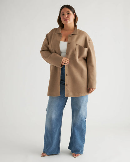 Eco-Knit Milano Stitch Oversized Shirt Jacket - XS / Heather Grey