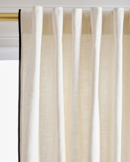 Piped Edge Cotton Curtain - Single Panel - 48x84 / Ivory/Black Piping