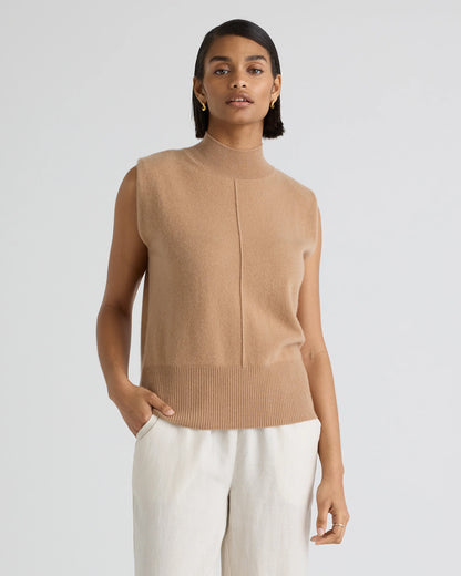 Mongolian Cashmere Padded-Shoulder Sweater Tank - XS / Heather Grey