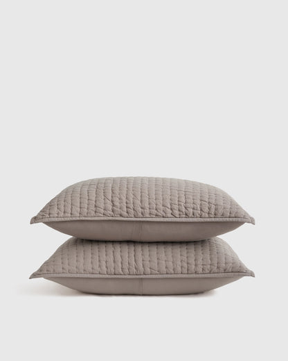 European Linen Cotton Stitch Sham Set - Standard / Stone