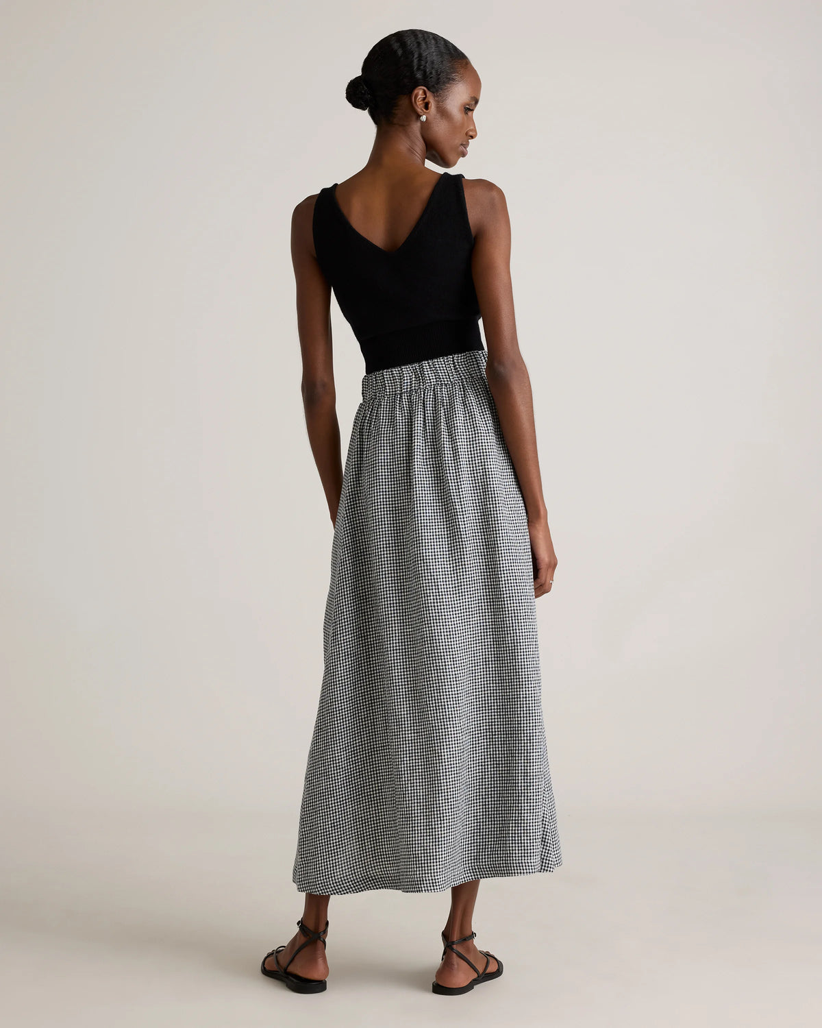 100% European Linen Maxi Skirt - XS / Classic Mini Gingham
