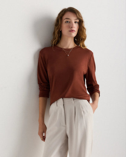 Cotton Modal Relaxed Long Sleeve Tee - XS / Black