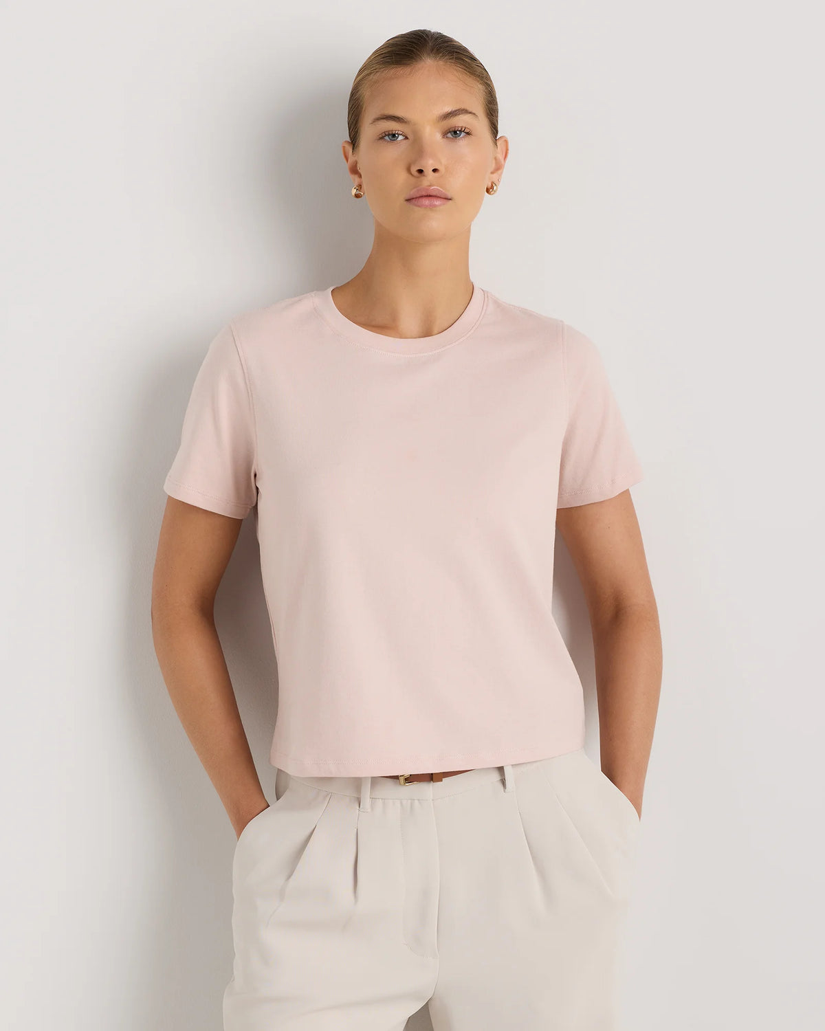 100% Organic Cotton Boxy Crewneck Tee - XS / Shell Pink