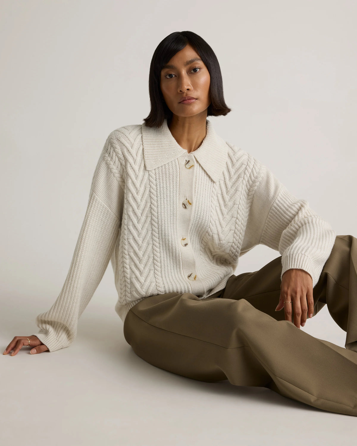 Australian Merino Wool Collared Cable Cardigan - XS / Coffee Bean Brown