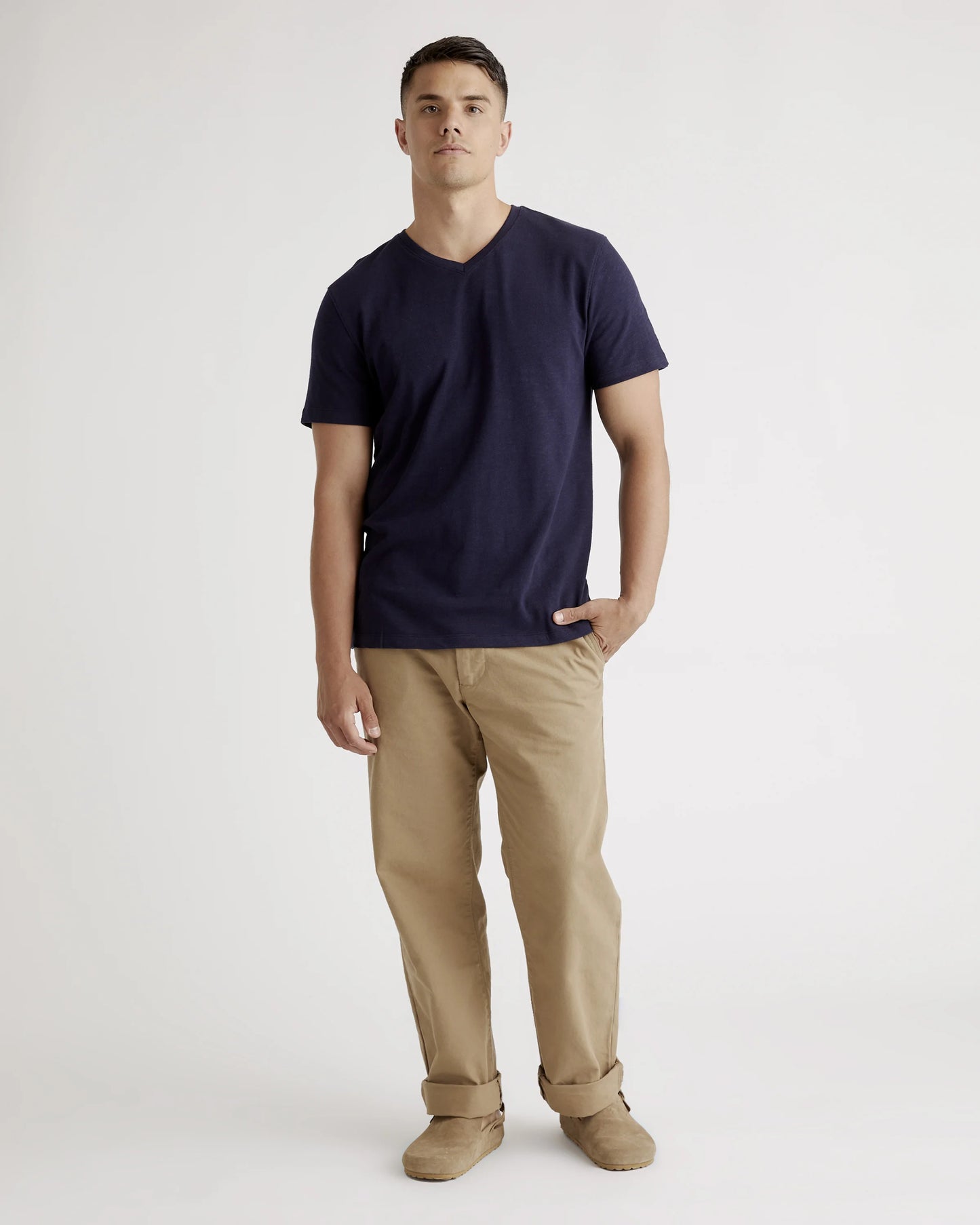 100% Organic Cotton Slub V-Neck Tee - S / Heather Grey