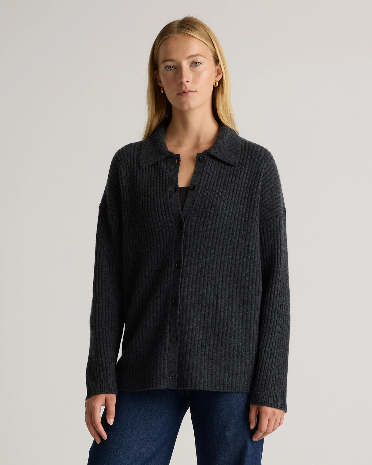 Mongolian Cashmere Wide-Rib Oversized Collared Cardigan - XS / Oatmeal