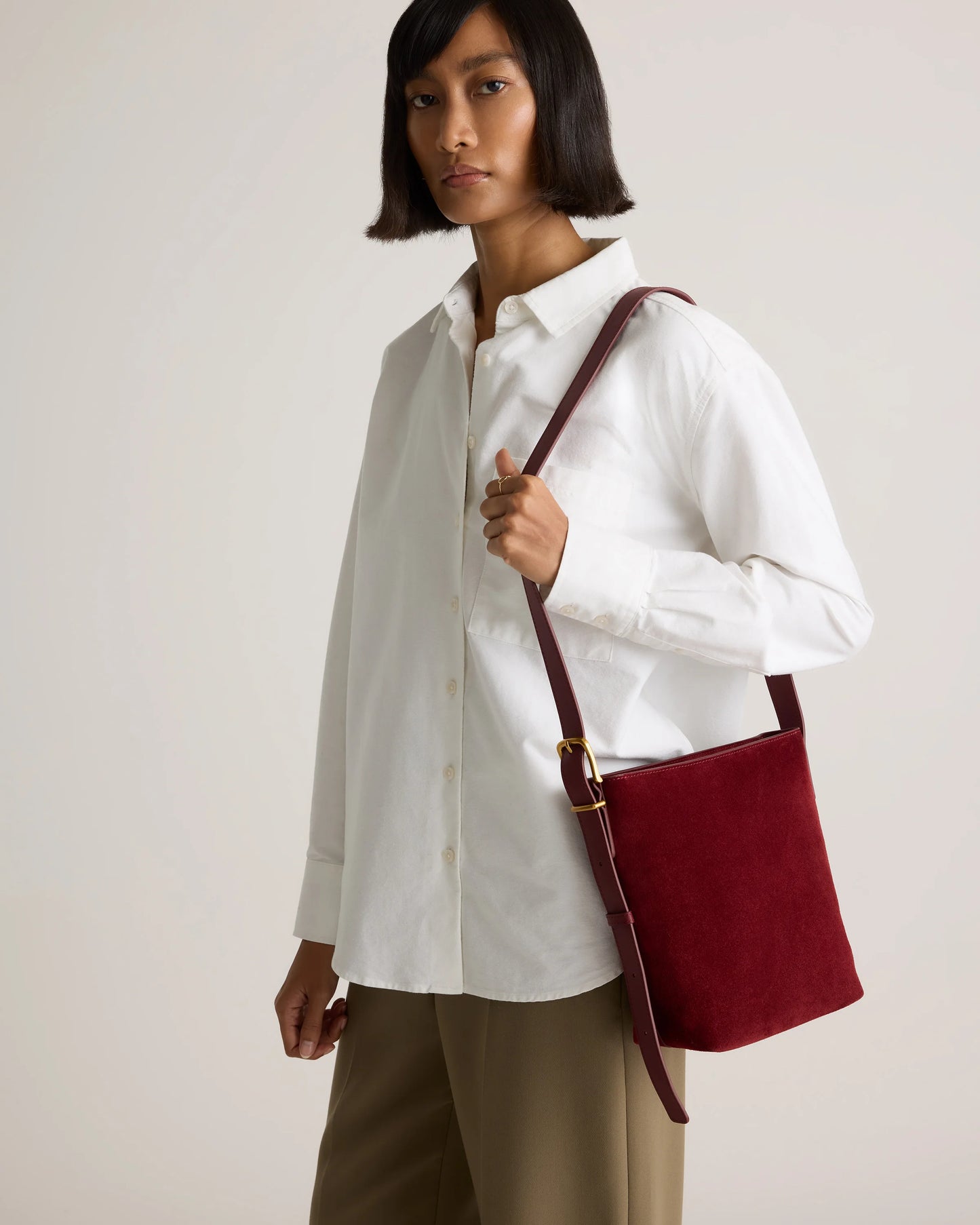 Italian Suede Bucket Crossbody - One Size / Sand
