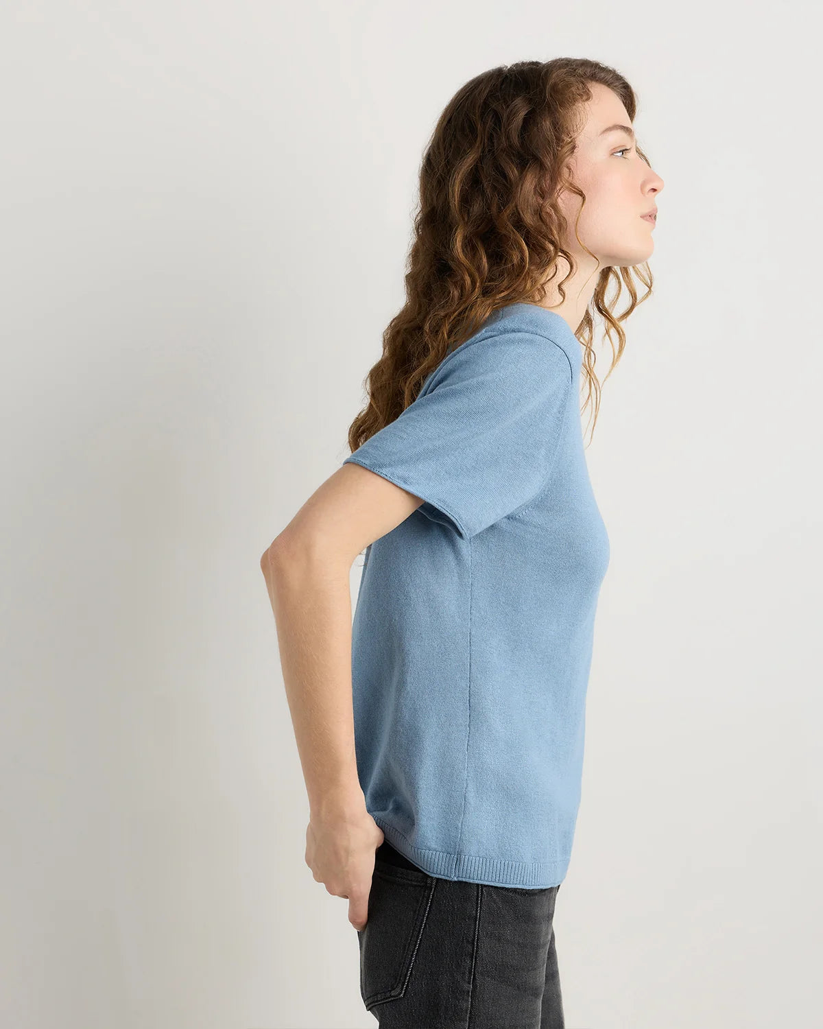 Lightweight Cotton Cashmere Relaxed Sweater Tee - XS / Sugar Stone
