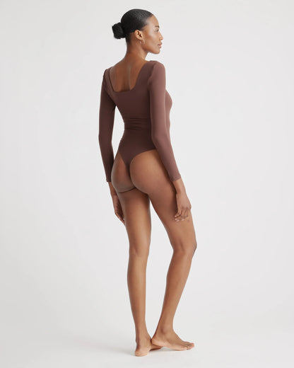Second Skin Square Neck Long Sleeve Bodysuit - XS / Black