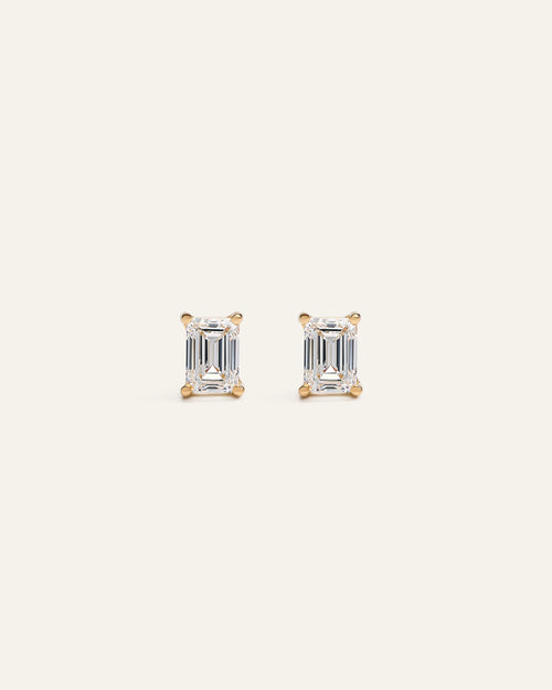 14k Gold Lab Grown Diamond Emerald Solitaire Studs - 1ctw - One Size / Yellow Gold