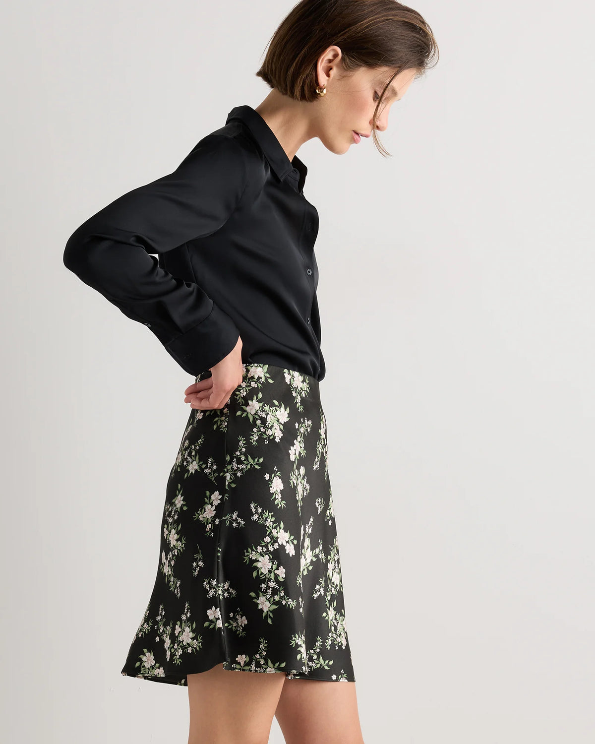 100% Washable Silk Mini Skirt - XS / Champagne