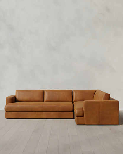 Sierra Curved Arm L Sectional in Leather - Right Arm / Auburn