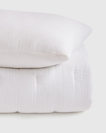 Organic Cotton Gauze Toddler Quilt & Sham Set - One Size / White