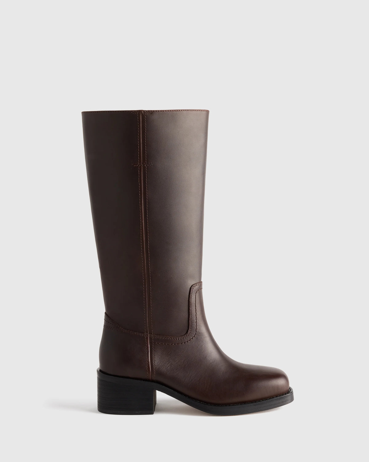 Italian Leather Block Heel Boot - 5 / Chestnut