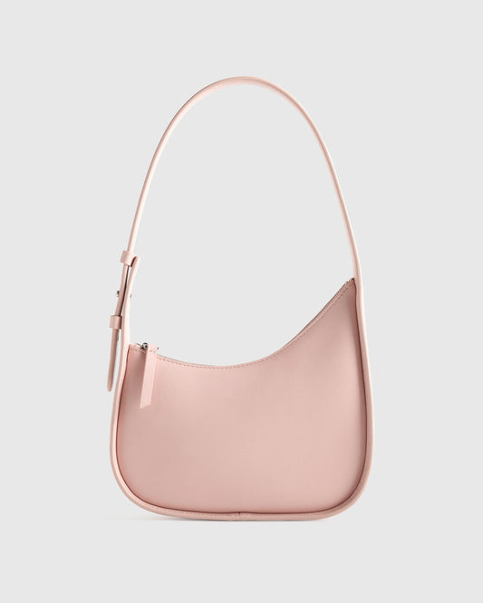 Italian Leather Asymmetrical Mini Shoulder Bag - One Size / Shell Pink