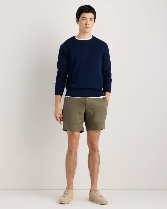 100% European Linen Trouser Shorts - 7" - S / Bayberry Olive