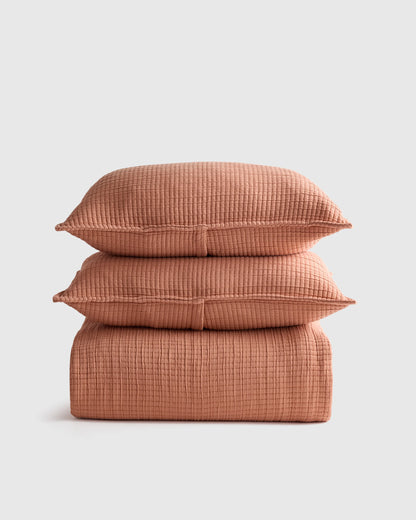 Organic Ribbed Cotton Coverlet Set - Twin / Toffee