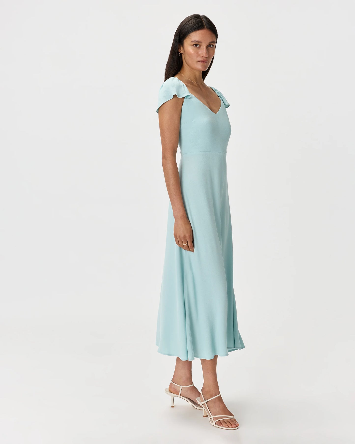 Lightweight Crepe Flutter Sleeve Midi Dress - XS / True Black