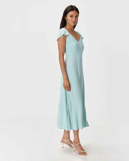 Lightweight Crepe Flutter Sleeve Midi Dress - XS / True Black