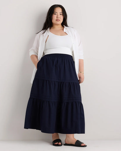100% Organic Cotton Poplin Tiered Maxi Skirt - 1X / Black