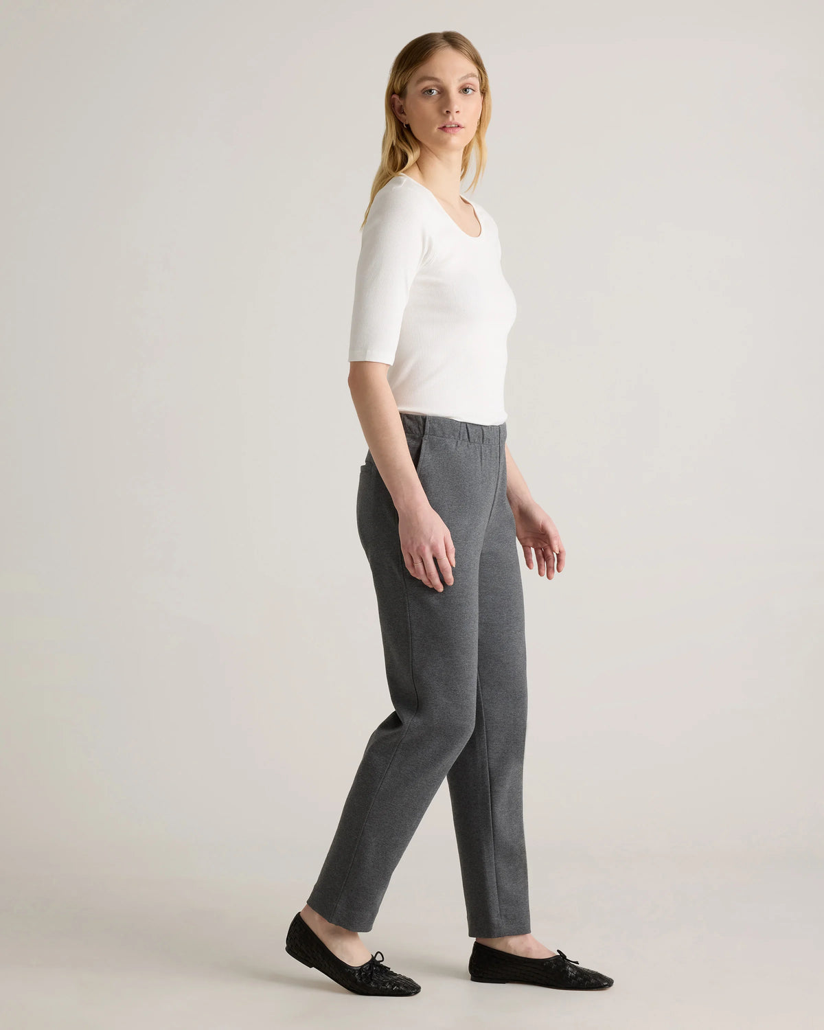 Organic Cotton Double Knit Straight Pants - XS / Soft Camel