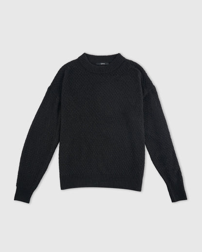 Baby Alpaca-Wool Diamond Stitch Crew - XS / Charcoal