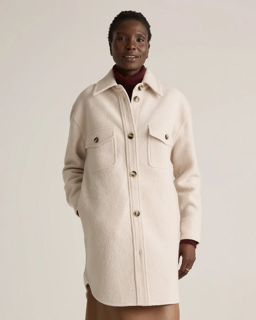 100% Merino Wool Long Shirt Jacket - XS / Heather Bone
