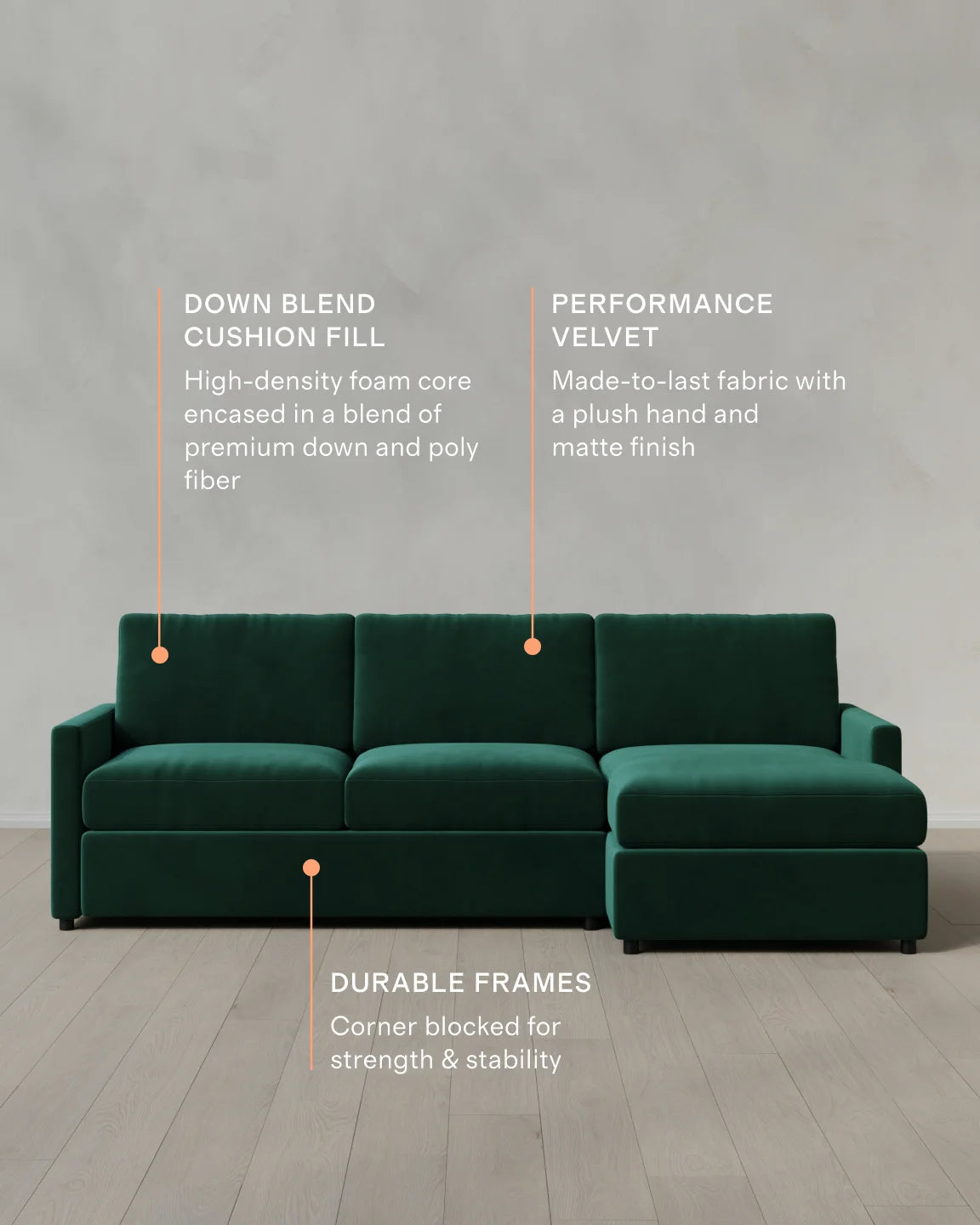 Brennan Chaise Sectional in Performance Velvet - Right Arm / Pine