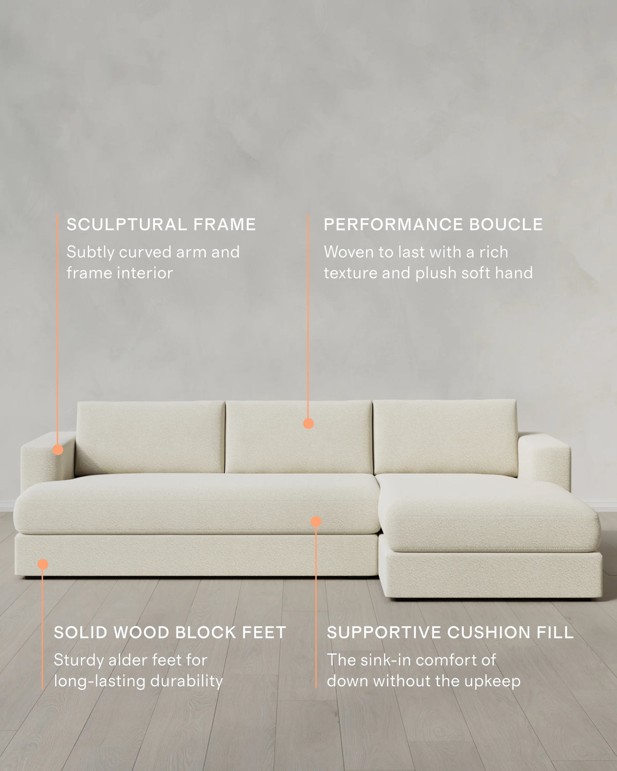 Sierra Curved Arm Chaise Sectional in Performance Boucle - Right Arm / Linen