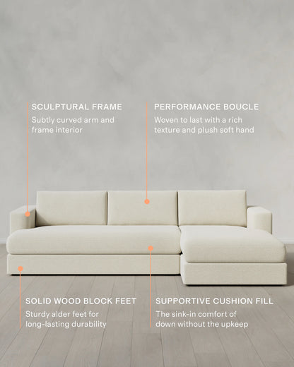 Sierra Curved Arm Chaise Sectional in Performance Boucle - Right Arm / Linen
